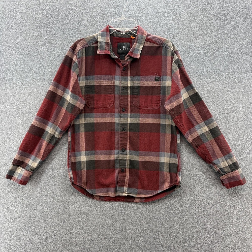 Sitka Gear Shirt Men Medium Red Plaid Woven Long Sleeve Button Up Pocket Outdoor